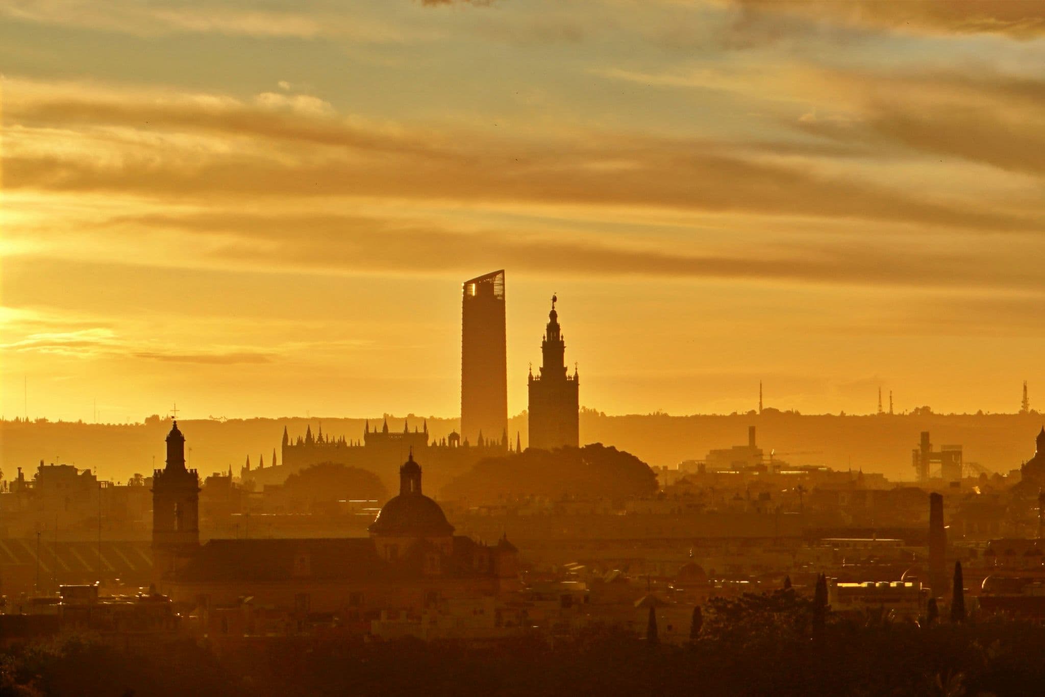 silhouette of city buildings during sunset